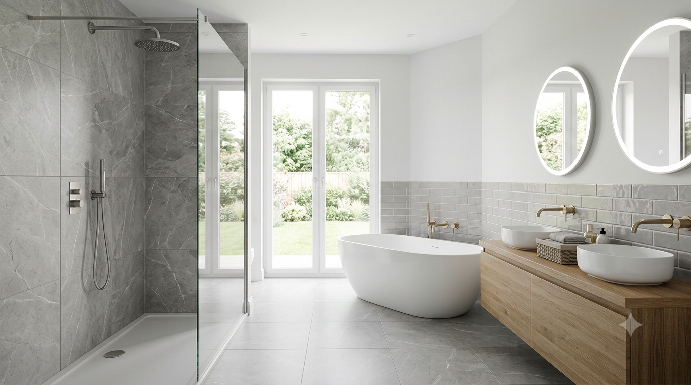 Modern luxury bathroom, professional installation in Wolverhampton.