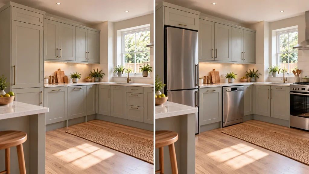 Side-by-side comparison of integrated and freestanding kitchen appliances