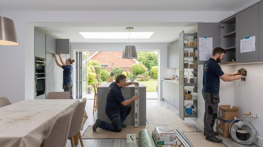 Kitchen fitters handling a full renovation and cabinet installation in a Wolverhampton home.