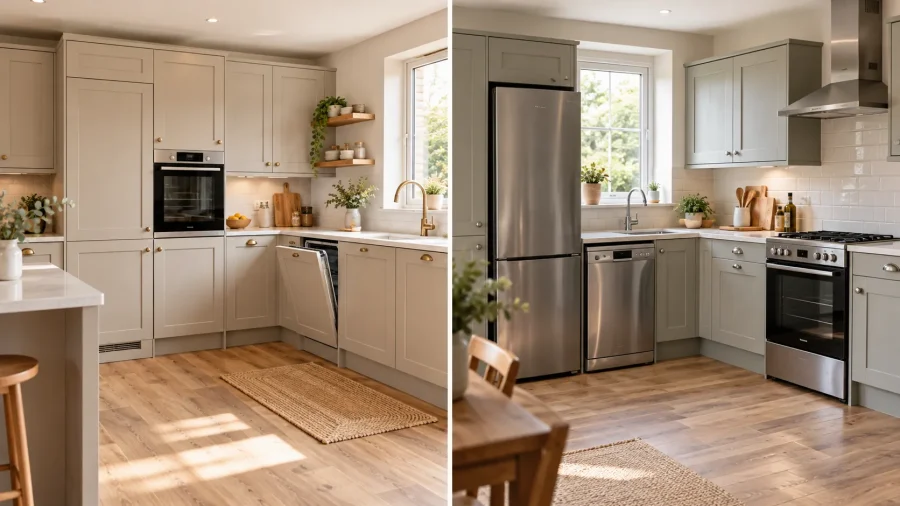 Integrated and freestanding kitchen appliances compared in modern kitchens